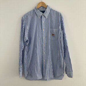 Ralph Lauren Blue Stripe Nautical Crest Shirt L Preppy Coastal 90s Minimalist